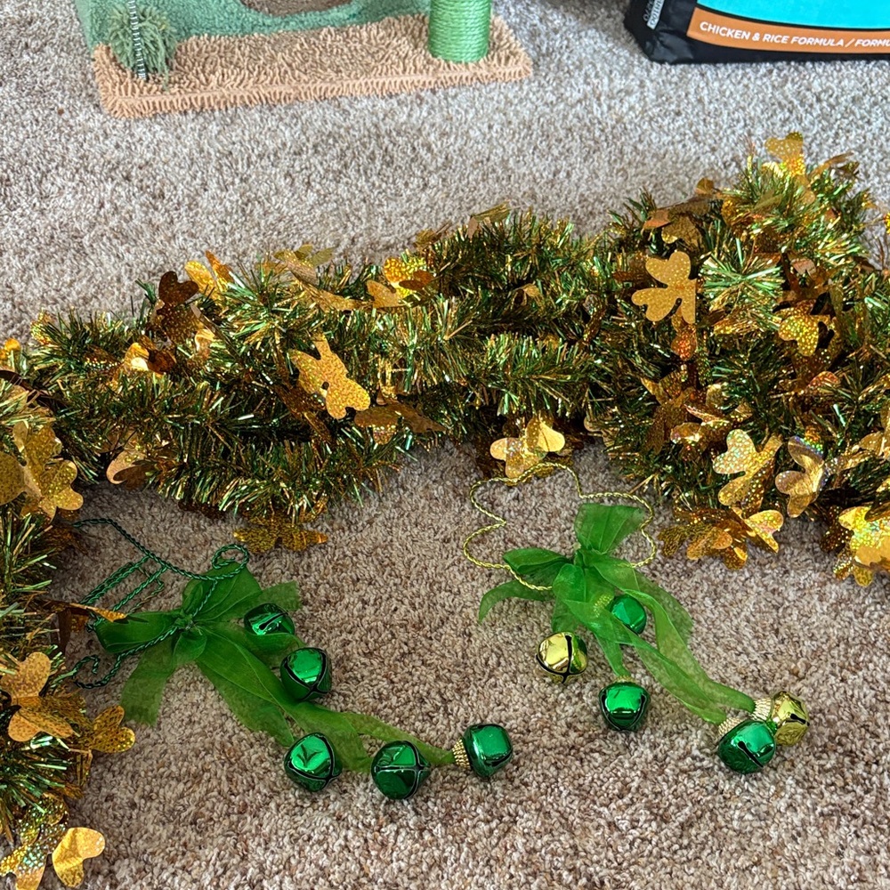 Festive Green and Gold Garland with Bells